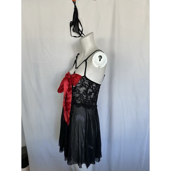 Unwrap Me Babydoll Red Bow Lingerie Teddy Sleepwear Black Size Large - Picture 4 of 6